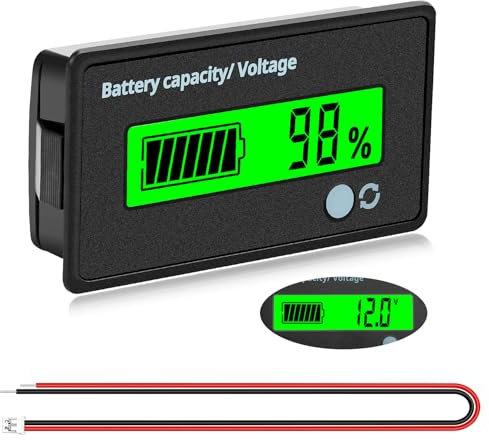 VooGenzek Misuratore di Voltmetro Della Capacità Della Batteria, Universale Tester Voltmetro Monitor Batteria al Piombo, Display LCD Misuratore Della Batteria DC 12-72V, Luce Verde