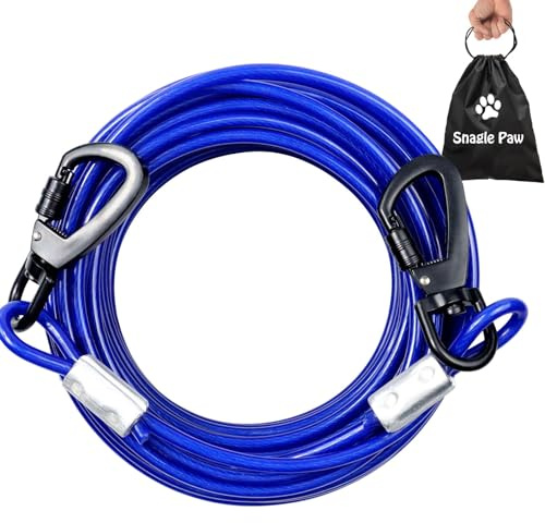 Cable de amarre para perros, correas de perro de 100 pies para patio, a prueba de masticación, cable de amarre resistente para perros grandes de hasta 250 libras, camino duradero para perros para