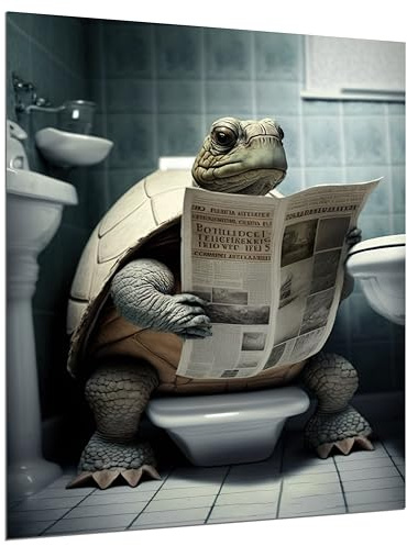 DARO Design - Bilder Deko Gäste WC Wandbild Badezimmer Bad Toilette Kunstdruck Bild auf 6mm HDF 30x40 cm Schildkröte Wanddeko - lustige Wandbilder Leinwand Poster Aesthetic Room Decor Turtle