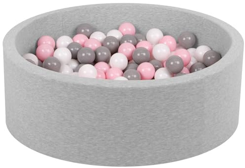 Petsona Boll för Hundar 90 x 30 cm/200 Bollar Skum Pool Katter Kaniner Leksak Djur Husdjurstillbehör, Ljusgrå: Vit/Grå/Pulverrosa