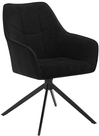 WOLTU Esszimmerstühle drehbar 1er Set, gepolstert mit Armlehnen | Küchenstühle mit Metallbeinen, aus Chenille & Cord, für Esszimmer Wohnzimmer Küche, Schwarz