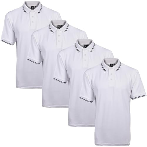 True Face Mens Tshirts Polos Pique Tipping Collar Buttoned Regular Fit Top White Tip - 4 Pack L