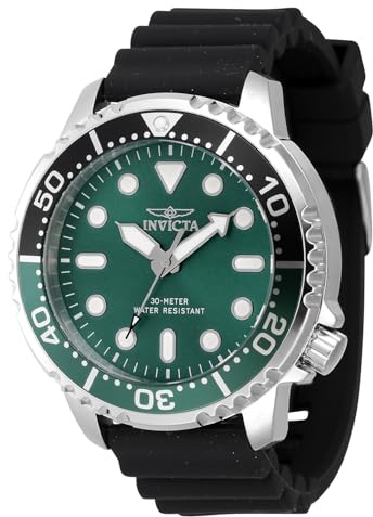 Invicta Pro Diver - Herrenuhr Quarz Casual Silikonarmband Schwarz Edelstahlgehäuse Analoges Zifferblatt Grün - 47223