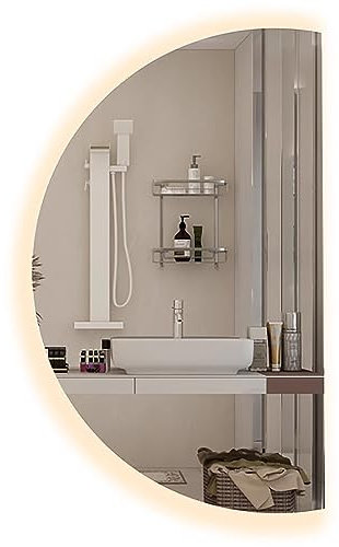 GLFNB Specchio a LED a Mezzaluna, 70 * 100 cm, Specchio da Parete a semicerchio per Bagno, antiappannamento, Grande Specchio cosmetico a LED, 3 Colori, Pulsante Smart Touch (Colore: Taglio sinistr