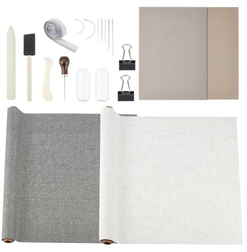 OLYCRAFT 1 Set/21pcs Book Binding Kit with Polyester & Linen Fabrics, Paper Book Board, Carbon Steel Needle, Awls, Clips, Polyester Cords & Headbands, Brush, Paper Slicker for Bookbinding Supplies