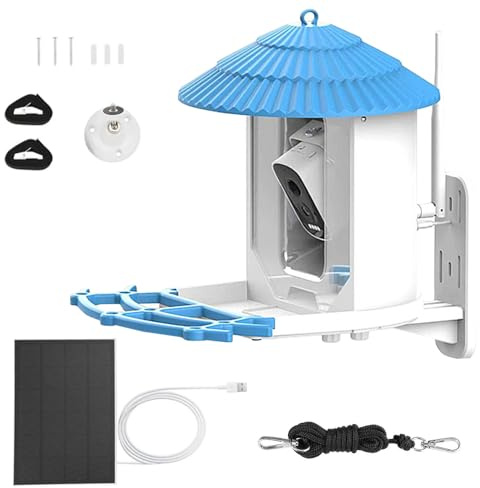 POFET Vogelfutterhaus mit Kamera, Solarbetrieben, Automatische Erfassung von Vögeln und Rechtzeitige Benachrichtigung, KI-Erkennung, Futterhaus