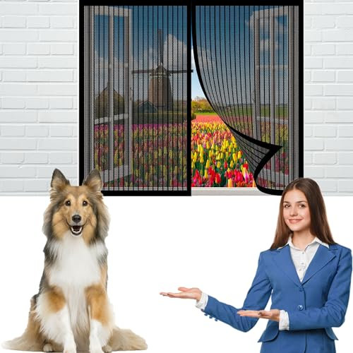 Insektenschutz Magnetfenster 150 x 210 cm Ohne Bohren Insektenschutz Feines Undurchdringliches Gitter Einfache Installation für Windows/Wohnzimmer Fenstern, Schwarz
