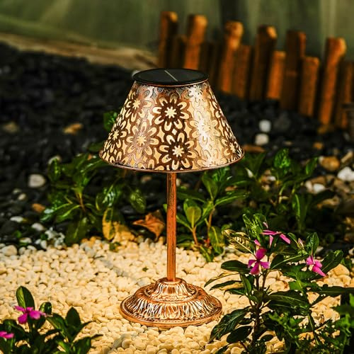 Solar Tischlampe Outdoor Tischleuchte 2 In 1 Solarladung LED Tischlampe Kabellos,Tragbare Aufladbar Solarlampen Für Innen Außen Deko, Garten, Terrasse, Schlafzimmer Deko, Camping (Gold)