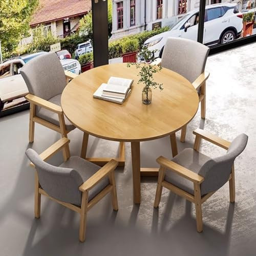 YUGXTH Rundes Esszimmertisch-Set für 4 Personen, Küchentisch, Tisch und Stühle Set, Konferenztisch Rund, Besprechungstisch mit Stühlen, für Esszimmer und Küche(Color:Natural,Size:31.5/80cm)