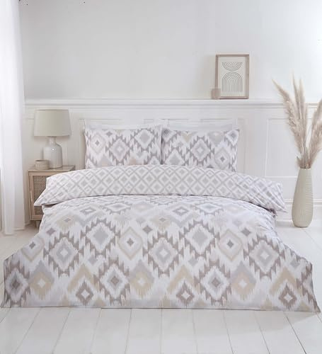 Rapport home Juego de funda nórdica reversible para cama individual (135 x 200 cm), estampado ikat, ropa de cama suave y de fácil cuidado, aspecto tejido natural, transpirable y ligero, estilo bohemio