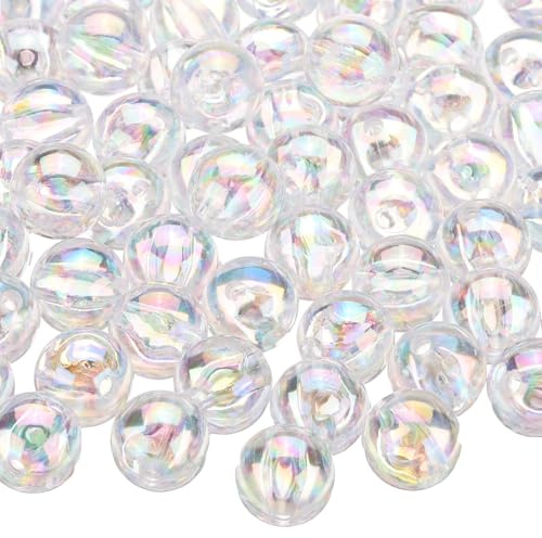 QUARKZMAN 100 st runda akrylpärlor AB 12 mm pärlor bubbla bollar hantverk bollar med hål för örhängen armband nyckelring halsband, transparent AB