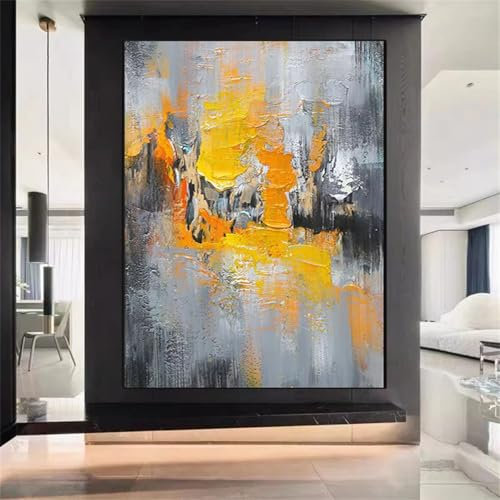 Blattgold-Bild, Kunst, Wanddekoration, modernes abstraktes Ölgemälde auf Leinwand, Wandkunst für Wohnzimmer, Heimdekoration, 65 x 110 cm, mit schwarzem Rahmen