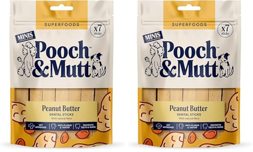 Pooch & Mutt - Training Dog Mini Dental Sticks, Peanut Butter Flavour Dog Dental Chew, 2 pack of 7 sticks