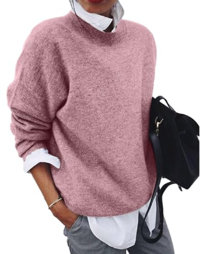Suéter Suave Y Cálido, Suéteres De Otoño para Mujer, Suéter De Punto con Cuello Redondo Y Solapa, Camisa Informal Suave con Bloques De Color Y Manga Larga