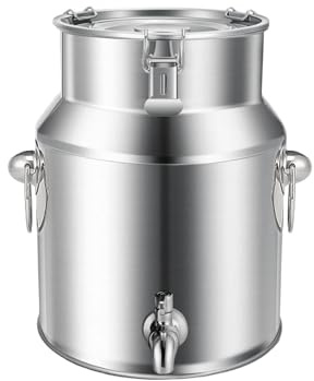 KELUNIS Edelstahl Luftdichte Milchkanne Mit Deckel Und Hahn Robuster Milcheimer Edelstahl Zur Verwendung in Ländlichen Und Häuslichen Küchen,5L