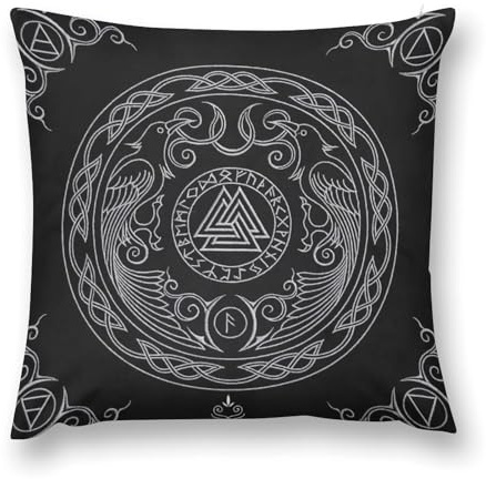 YUERYXH Impresión 3D Vikingo Funda Almohadones, Decoración Hogareña Cuadrado Funda Almohada, Suave Peluche Corto Fundas Cojín para Dormitorio Cama Sofá(Black,61x61cm)