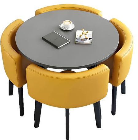 Moderner runder Konferenztisch für Büro, Empfangsraum, Club, kleiner Besprechungstisch und Stühle, Set für einfache Küche, Esszimmer, Freizeit, Kombination in Gelb und Grau