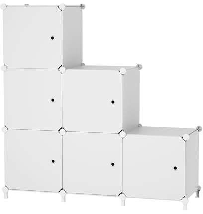 ATTDETJL 6 Würfel Aufbewahrungsschrank mit Türen, Würfel Schrank für Schlafzimmer, Kleiderschrank & unter Treppen, platzsparende DIY Multifunktional Regalsystem Regal, 30x30x30cm, weiß ATTSL6002