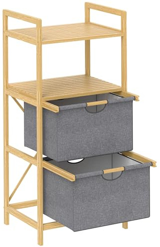 HOMCOM Wäschekorb 35,4 L mit 2 Wäschekörben aus Stoff, mit Griff, Natur | Wäschesammler, Offene Ablagen, Wäschebox, für Badezimmer, Bambus