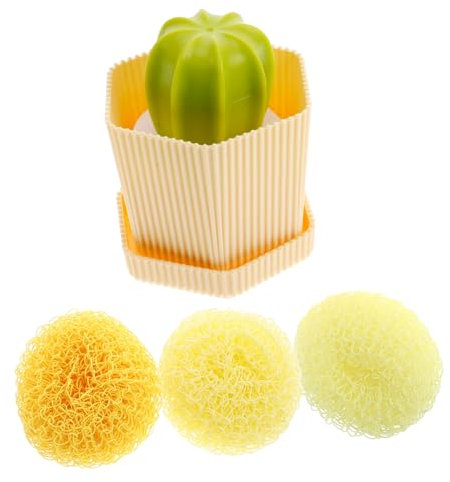 Mobestech Cactus Shaped Dish Brush Soap Dispenser Kitchen Scrubber Set for Dishes Pans Pots Includes Replaceable Heads for Dishwashing and Cleaning