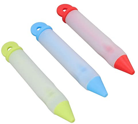 Stylo à Chocolat, 3 Ensembles de Stylos Comestibles Amovibles en Silicone de Qualité Alimentaire pour la Décoration de Biscuits avec 12 Motifs pour Décorer des Gâteaux, Tartes,