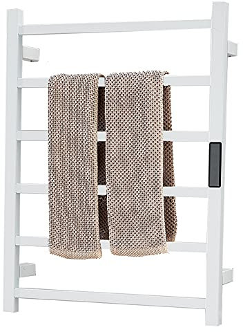 Scaldasalviette a Parete, scaldasalviette Elettrico per Bagno, scaldasalviette a Parete a 6 Barre con Timer/Controllo della Temperatura, radiatore scaldasalviette in Acciaio Inox 304, 60X45x