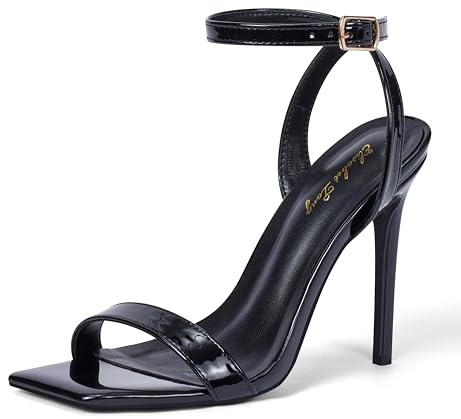 Zhabtuc Talons Aiguilles Femme: Bride de Cheville, Bout Carré Ouvert, Sandales à Talons Sexy et Confortables, Élégantes Chaussures à Talons Hauts, Lacets, Mariage, 36-42 EU