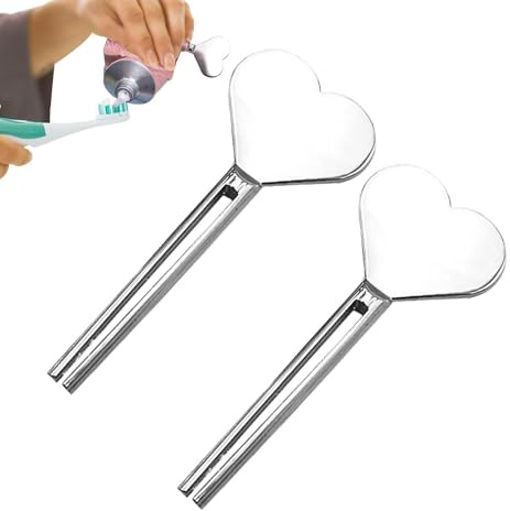 2 Stück Tubenquetscher Für Alle Tube Metall, Zahnpasta Tubenpresse, Tubenausdrücker Für Senftuben, Niedliches Herz-Design, edelstahls-Auswringer, Vielseitige Metallpresse Zum Sparen Von Cremes, Farbe