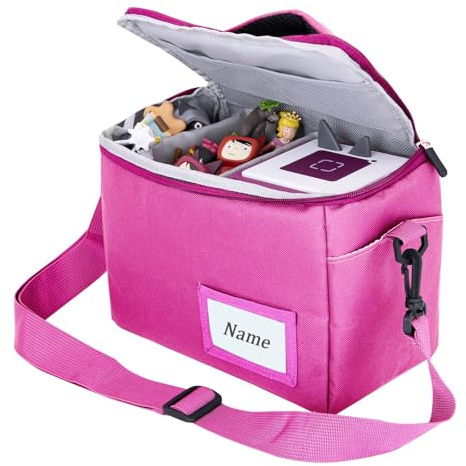 Qixiang CB Carrying Case for Tonies Starter Set,Luggage Bag Lots of Space for Toniebox Figures Tigerbox Transport Film Audio Figures Music Boxes Music Cube Charger Headphones Tigercard (Pink)