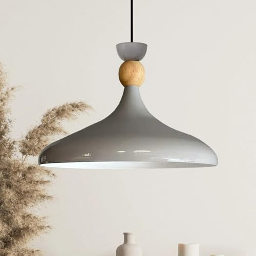 bamyum Champion Pendelleuchte Grau aus Holz und Metall 35 cm, Hängelampe Esstisch, Küchenlampe Hängend E27, Hängelampe Grau für Kinderzimmer, Schlafzimmer, Wohnzimmer