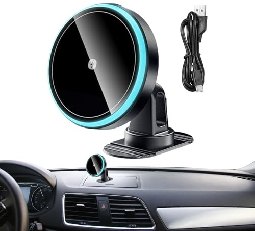Wireless Car Charger Mount, Auto Cellphone Cradle, 15W Magnetic Charging Stand, Versatile Hands Smartphone Holder for Center Console, RV, Dashboard Use, Black Colored