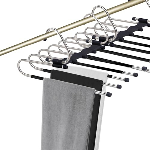 2 grucce salvaspazio 5 in 1 in acciaio inox, pieghevoli, antiscivolo, per pantaloni, vestiti