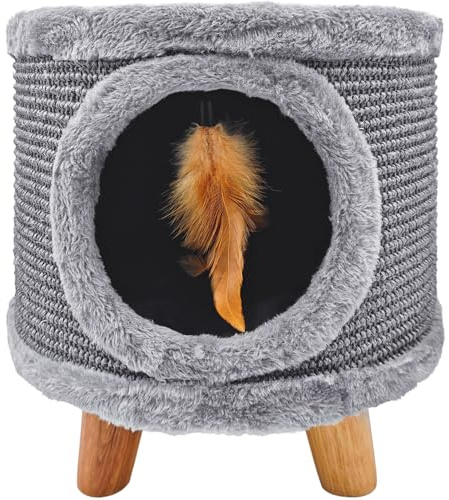 MERSJO Casa para gatos Cabin II, rascador con superficie de descanso y muelle de juego, 32 cm de diámetro, 38 cm de altura, color gris