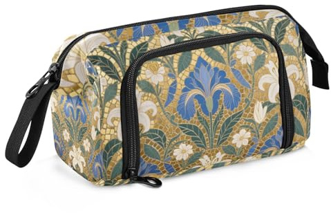KLL Boîte à crayons de luxe avec fermeture éclair pour adolescents et collège Motif fleur de lys blanc Bleu