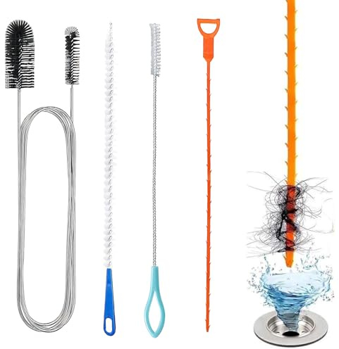 4 Stück Abflussreiniger Spirale, Rohrreinigungsspirale, Abflussspirale, Abflussbürste und Flexible Rohrreinigungsbürste, Lang 61inch Rohrreinigungsspirale Schlauchbürste für Küche Bad Abwasserkanäle