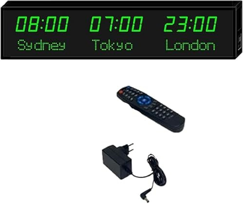 Orologio mondiale, orologio da parete mondiale a colori, grande orologio mondiale digitale a LED, fuso orario 3/4/5 città, ora mondiale, per interni, fusi orari multipli, per la scuola, 1-allgreen-3