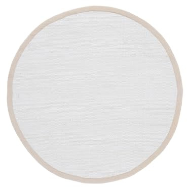 carpetfine Flickenteppich Kelim Chindi Uni rund Weiß Ø 60 cm handgewebt | Fleckerlteppich aus Baumwolle für Wohnzimmermit Fransen