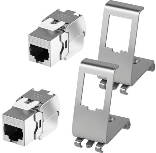 Joycabin 2 x CAT 7 Keystone Jack Modul mit 2 x 1-Port Hutschienenadapter, Metall STP Schirmung RJ45 Buchse Snap-In Montage für 35mm Hutschienen, Ethernet LAN Netzwerk Switch