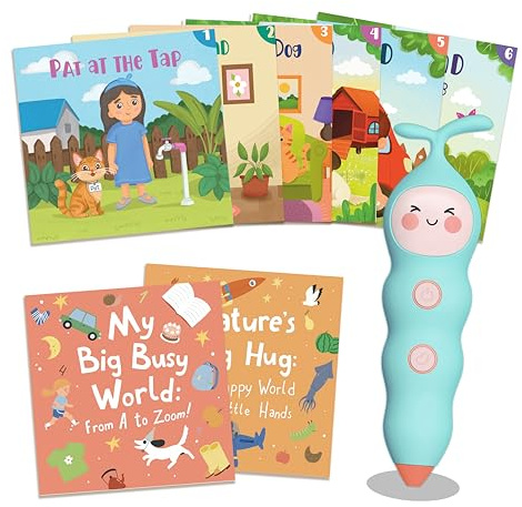 QuTZ Talking Pen Set: 2 Board + 6 Phonics Books | 600+ Words, 700+ Games, 24 BGMs+ 4 Rhymes, 24 Themes, US Pro Audio, Rechargeable, 2+