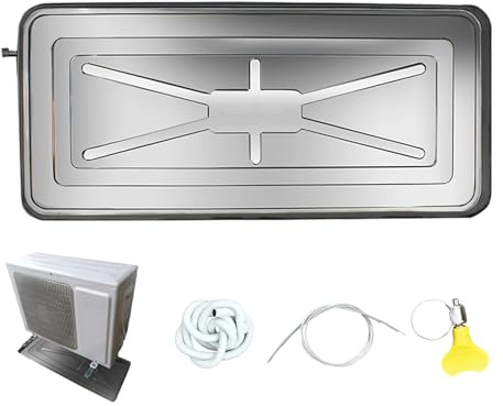 Metal Drip Tray for Air Conditioner Outdoor Unit - Large Water Drain Pan with Drain Pipe and Installation Kit to Prevent Water Damage