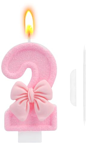 Velas Cumpleaños Numeros 2, Vela Cumpleaños, Vela 2 Año de Mariposa Rosa 3D, Adorno de Pastel para Decoración de Pastel de Cumpleaño (Número 2)