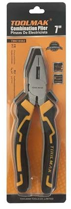 TOOLMAK Pinza Combinata Professionale, 17,8 cm, Manico Ergonomico Nero e Giallo, per Elettricista-TMK19349