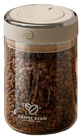 FUBESK Boîte à café en verre scellée sous vide de 1700 ml avec valve hermétique pour grains de thé, noix, blanc