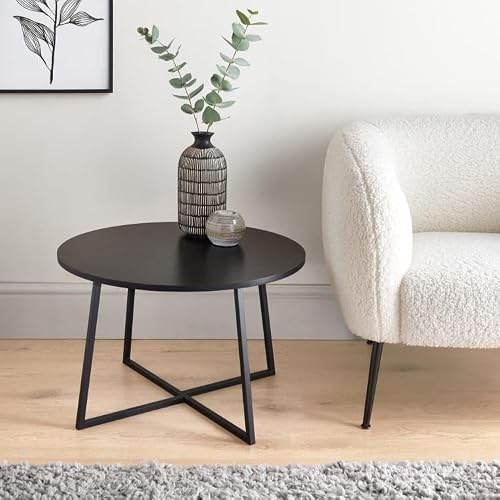 Black Round Coffee Table,Modern Minimalist Living Room Table with Sleek, Clean Lines, Versatile Design, Perfect for Lounge, Sitting Area, or Contemporary Home Décor-A74