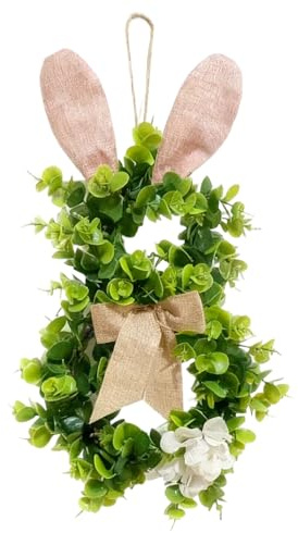 Zestivra Corona di Coniglio Pasquale – Decorazione Primaverile da 45,7 cm, Motivo Coniglio Floreale Finto Accento in Lino | Ornamento per Porta stagionale di Pasqua Vacanze Portico