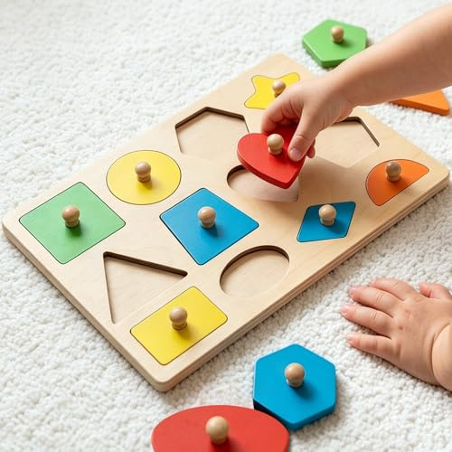 Puzzle in legno per bambini a partire da 1, 2, 3 anni, giocattolo Montessori, giocattolo per abilità motorie, puzzle a incastro, gioco di smistamento in legno per bambini piccoli, giocattolo educativo