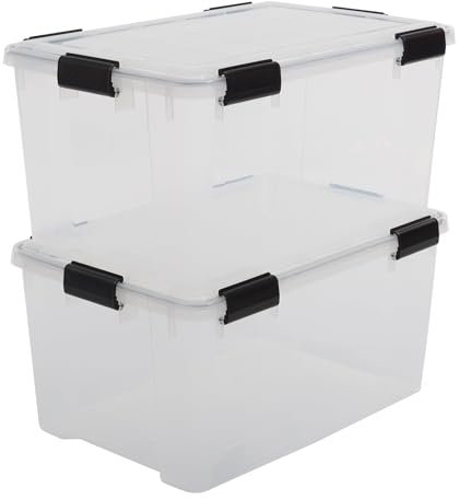 Iris Ohyama Luftdichte Kunststoff-Aufbewahrungsboxen mit Deckel, 50L, 2er-Set, Transparent, Hermetischer wasserdichter Verschluss, Robuste Schnappverschlüsse, Stapelbar, Staubschutz, BPA-frei, AT-L