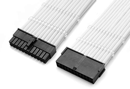 Shakmods - Câble d'extension à manchons - 30 cm - 24 broches - Pour carte mère ATX - Blanc - Non thermorétractable - Avec 2 peignes pour câbles