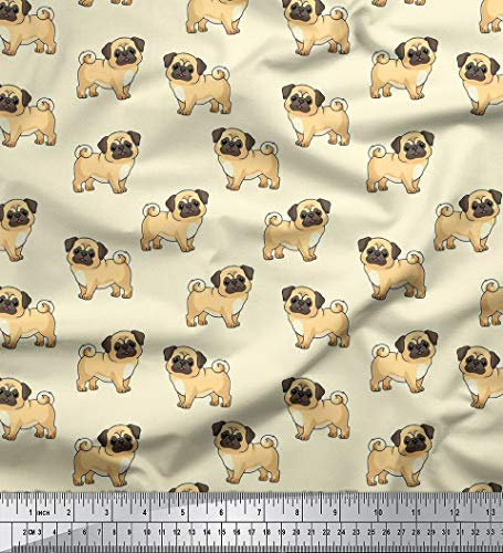 Soimoi Dressmaking Mops Hund Print 58 Zoll breite dekorative Baumwolle Voile Stoff Durch Das Meter - Beige