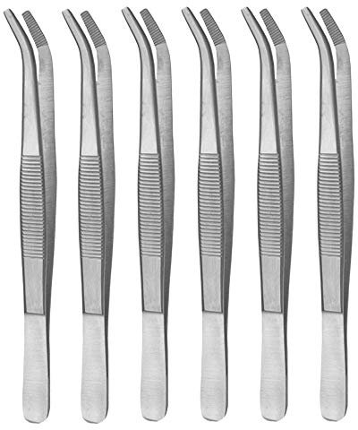 May - Set - 6X Terrarium-Pinzette 14 cm lang - Futterpinzette - Futterzange - Terrarium-Pinzette - Gebogene Ausführung - Edelstahl